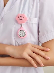 1pc Pink Cloud Shaped Nurse Watch With Easy Pull Clasp, Stretchable