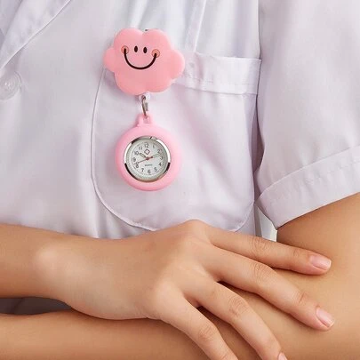 1pc Pink Cloud Shaped Nurse Watch With Easy Pull Clasp, Stretchable