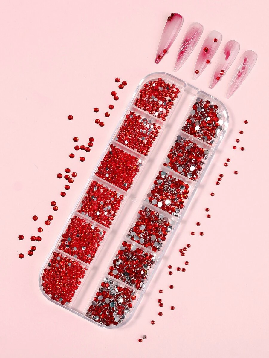 1 Box Acrylic Rhinestone Nail Art Decorations, Suitable For Women And Girls DIY Nail Jewelry, Nail Gems, Nail Supplies Nails - Red - View 1
