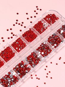 1 Box Acrylic Rhinestone Nail Art Decorations, Suitable For Women And Girls DIY Nail Jewelry, Nail Gems, Nail Supplies Nails - Red - View 2