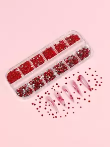 1 Box Acrylic Rhinestone Nail Art Decorations, Suitable For Women And Girls DIY Nail Jewelry, Nail Gems, Nail Supplies Nails - Red - View 4
