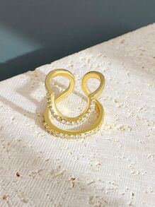 方晶鋯石裝飾開口戒指 - 金黃色 - 查看 2