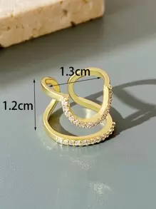 方晶鋯石裝飾開口戒指 - 金黃色 - 查看 3