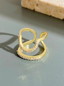 方晶鋯石裝飾開口戒指 - 金黃色 - 查看 4