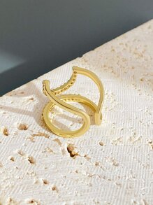 方晶鋯石裝飾開口戒指 - 金黃色 - 查看 5