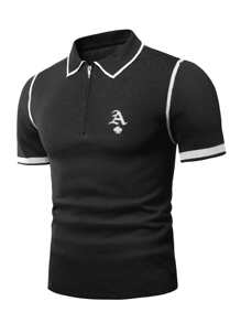 Manfinity Men Letter Graphic Striped Trim Knit Top - Black - View 1