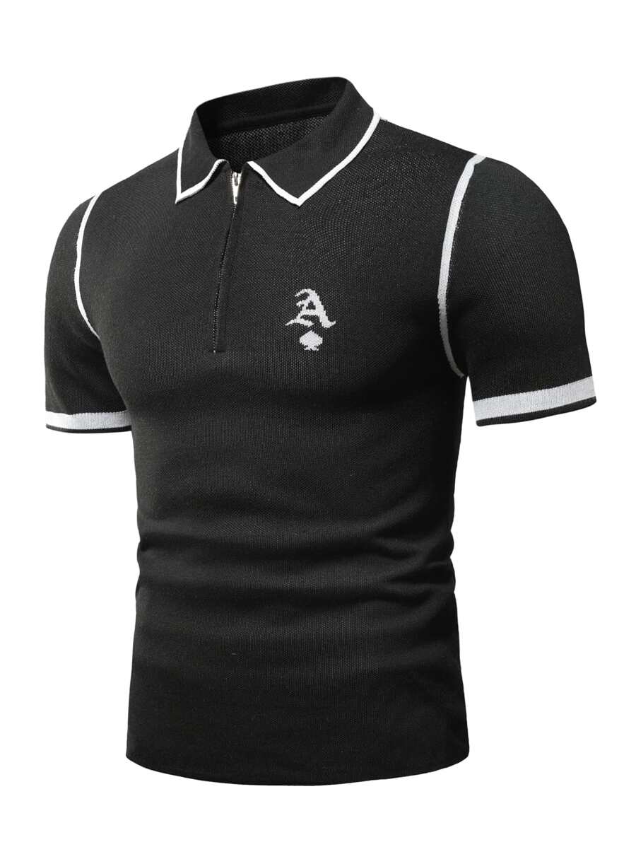 Manfinity Men Letter Graphic Striped Trim Knit Top - Black - View 1