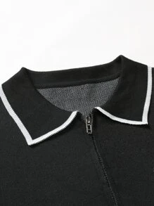 Manfinity Men Letter Graphic Striped Trim Knit Top - Black - View 4