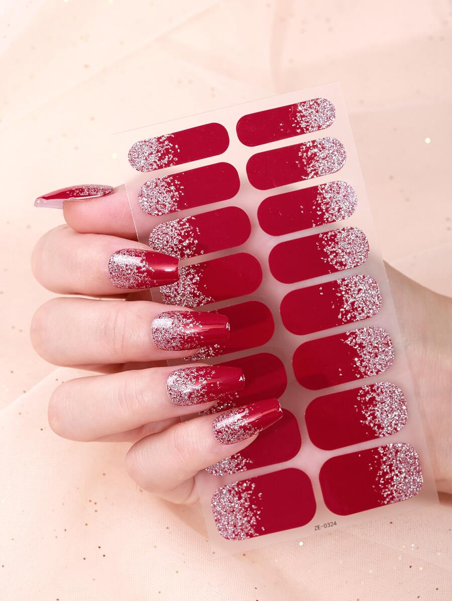 Beauty Sticker 1張閃光美甲貼紙和1支美甲文件，美甲貼紙DIY