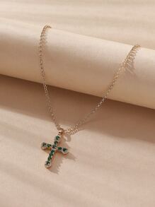 Cubic Zirconia Cross Charm Necklace - Multicolor - View 4