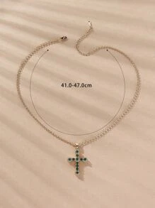 Cubic Zirconia Cross Charm Necklace - Multicolor - View 6