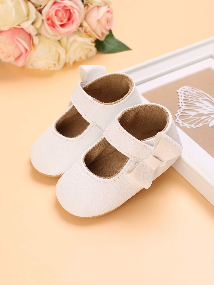 Baby Bow Decor Ankle Strap Flats - White - View 1