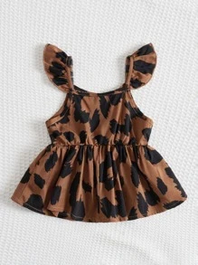 SHEIN Young Girl Allover Print Ruffle Trim Peplum Blouse - Multicolor - View 7