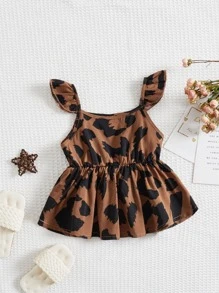 SHEIN Young Girl Allover Print Ruffle Trim Peplum Blouse - Multicolor - View 4