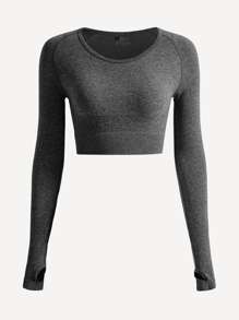 Easithlete Áo Tees & Tanks  Thể thao Nữ màu trơn - Màu xám đen - Xem 3