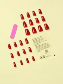 24 件中性短款芭蕾舞者指甲，酒红色纯色按压指甲，水晶指甲，假指甲，美甲套装，可拆卸，全覆盖，持久耐用，包含 1 片粘性标签和 1 个迷你锉刀，非常适合日常佩戴，美甲用品，美甲 - 紅色 - 查看 2