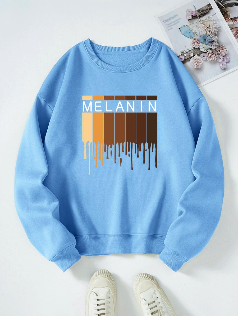 SHEIN EZwear Letter Graphic Thermal Sweatshirt - Blue - View 1