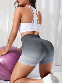 Yoga Trendy Ombre Scrunch Butt Sports Shorts - Dark Grey - View 3