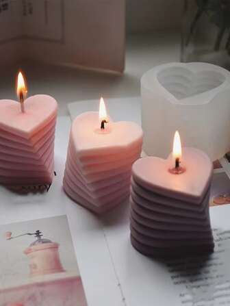 1 件蜡烛硅胶模具，可爱心形设计硅胶模具，蜡烛制作用品工具