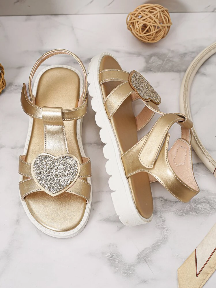 รองเท้าแตะ เด็กผู้หญิง เมทัลลิก ลายหัวใจ ผูกข้อเท้า - สีทอง - ดู 3