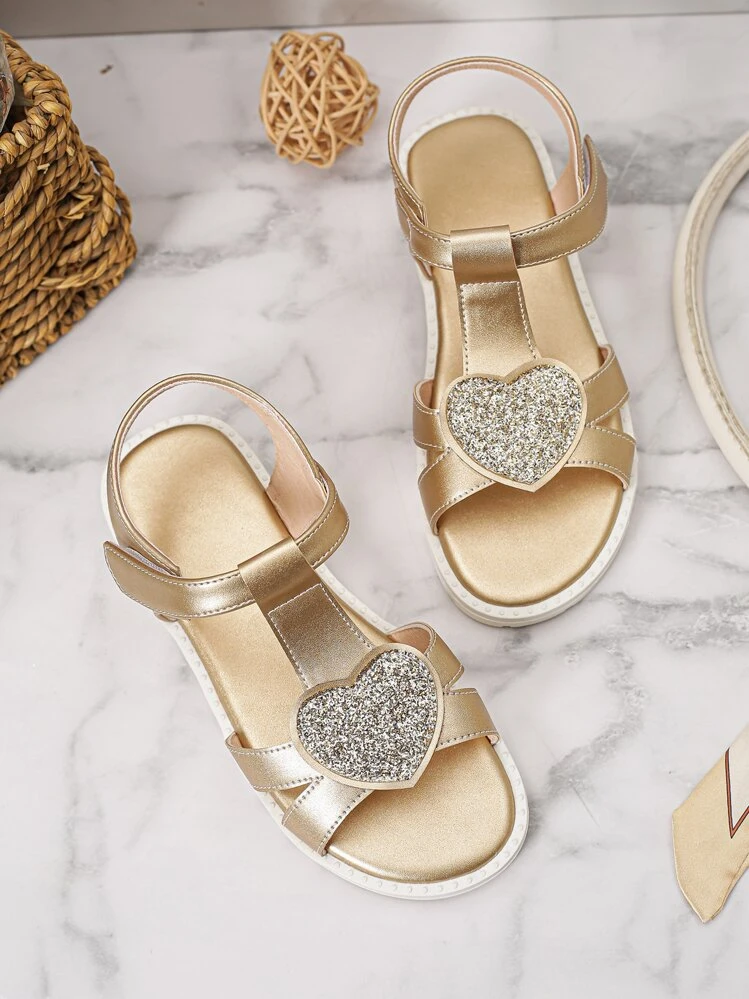 รองเท้าแตะ เด็กผู้หญิง เมทัลลิก ลายหัวใจ ผูกข้อเท้า - สีทอง - ดู 4