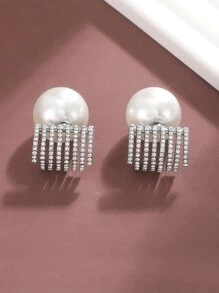 Rhinestone & Faux Pearl Decor Earring Jackets - Silver - View 5