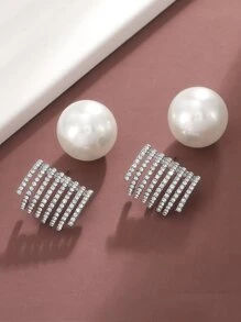 Rhinestone & Faux Pearl Decor Earring Jackets - Silver - View 6