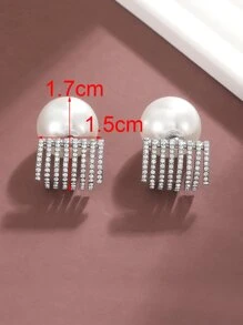 Rhinestone & Faux Pearl Decor Earring Jackets - Silver - View 7