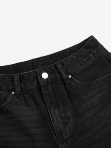 Raw Hem Denim Shorts - Black - View 4