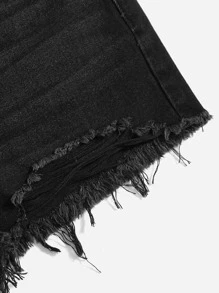 Raw Hem Denim Shorts - Black - View 5