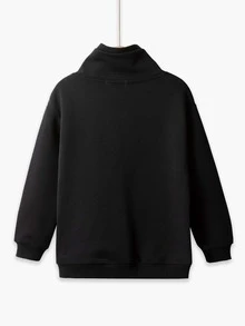 Sudadera casual cómoda con cuello levantado para niños de preadolescente - Negro - Ver 2