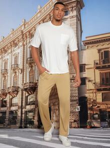 Manfinity Men Letter Graphic Contrast Side Seam Joggers - Khaki - View 1