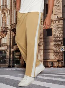 Manfinity Men Letter Graphic Contrast Side Seam Joggers - Khaki - View 4