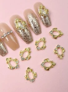 10 piezas 3d con diseño de diamante de imitación Decoración de uñas - Dorado - Ver 4