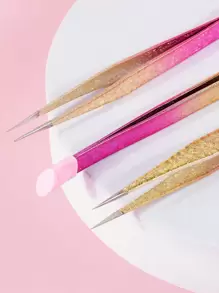 klimonla 1 件女士双头美甲镊子，不锈钢镊子套装直头镊子精密睫毛镊子用于睫毛延长尖头镊子用于工艺品水钻拾取工具，美甲用品，美甲工具，美甲工具，返校，指甲，按压指甲用美甲工具 - 彩色 - 查看 2