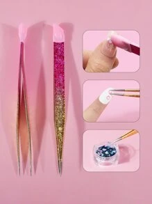 klimonla 1 件女士双头美甲镊子，不锈钢镊子套装直头镊子精密睫毛镊子用于睫毛延长尖头镊子用于工艺品水钻拾取工具，美甲用品，美甲工具，美甲工具，返校，指甲，按压指甲用美甲工具 - 彩色 - 查看 5