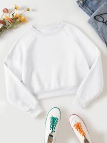 INAWLY 纯色插肩袖保暖内衬卫衣，长袖套头衫秋季卫衣 - 白色 - 查看 1