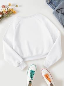 INAWLY 纯色插肩袖保暖内衬卫衣，长袖套头衫秋季卫衣 - 白色 - 查看 2