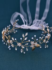 水鑽花朵裝飾髮帶和耳墜 - 金色 - 查看 6