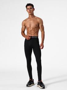 Hombres Mallas deportivas con estampado de letra panel en contraste - Negro - Ver 3