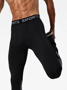 Hombres Mallas deportivas con estampado de letra panel en contraste - Negro - Ver 6