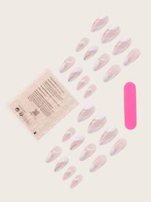 使用24入組長杏仁白法式撞色假指甲和1入組指甲銼和1張膠帶立即升級您造型