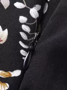 Girls Floral Print Belted Halter Jumpsuit - Black - View 3