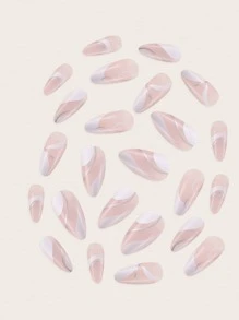 使用24入組長杏仁白法式撞色假指甲和1入組指甲銼和1張膠帶立即升級您造型