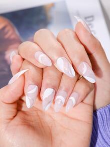 使用24入組長杏仁白法式撞色假指甲和1入組指甲銼和1張膠帶立即升級您造型