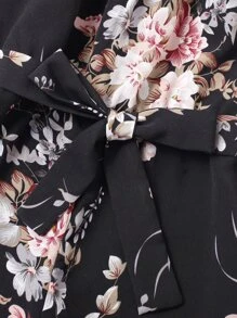 Girls Floral Print Belted Halter Jumpsuit - Black - View 4