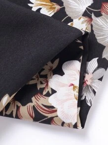 Girls Floral Print Belted Halter Jumpsuit - Black - View 6