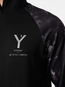 Men Raglan Sleeve Letter Graphic Hooded Sports Sweatshirt - Black - View 4