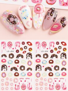 FULL BEAUTY 2片甜甜圈圖案指甲藝術貼紙，自製美甲 - 彩色 - 查看 1