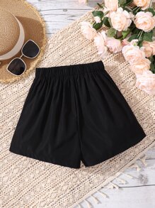 Girls Button Detail Shorts - Black - View 2